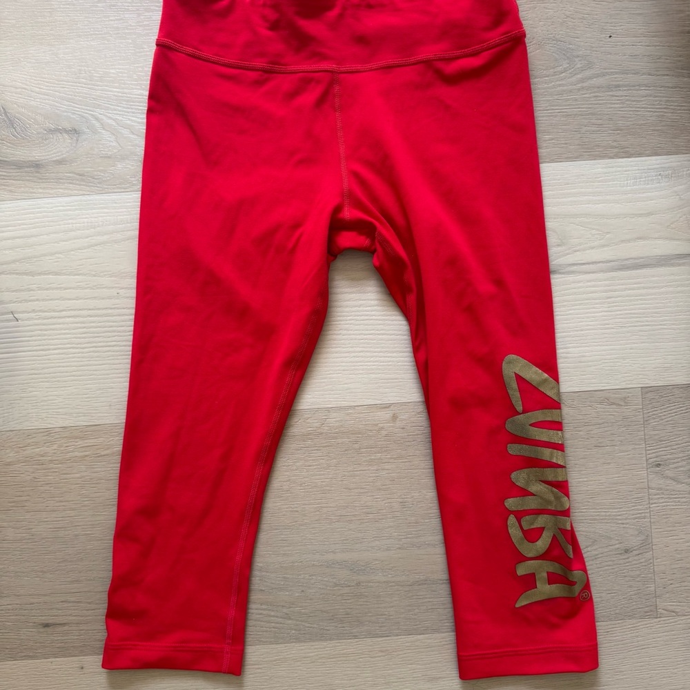 Zumba Fitness Red Leggings with Gold Logo